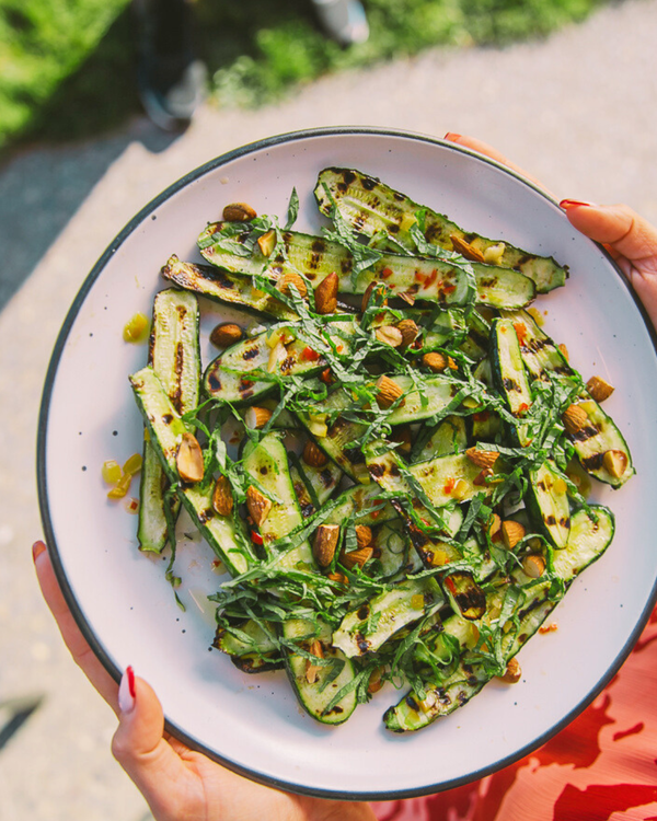 Chargrilled zucchini salad with Tohu Sauvignon Blanc