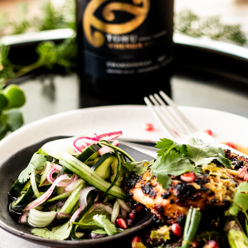 Chargrilled Chicken with Cucumber &amp; Red Onion Pickle  - Paired with Tohu Whenua Awa Chardonnay